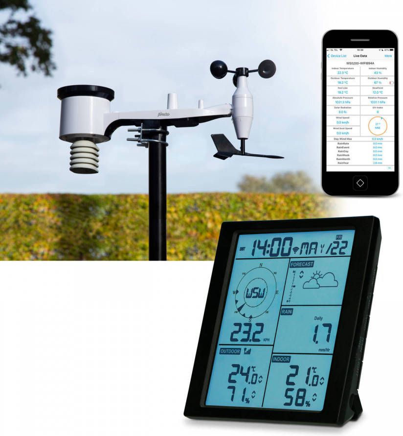 Alecto Professioneel 6 In 1 Wifi Weerstation Met App Wit zwart
