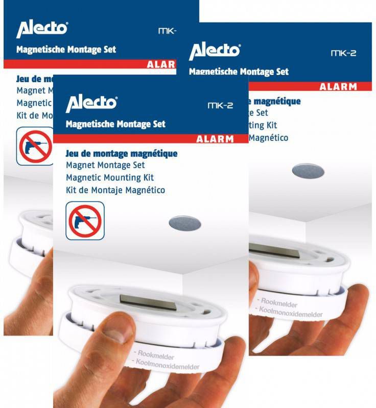Alecto Mk 2 Triple Magnetische Montageset Voor Co En Rookmelders Zilver zwart