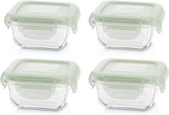 Miniland set 4 naturSquare 4 delige set vierkante glazen container groen